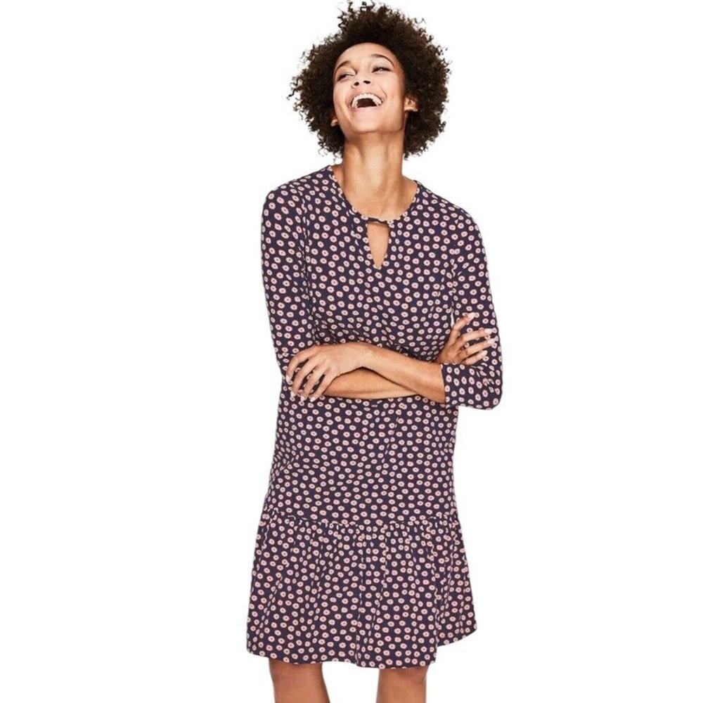 Boden Selena Jersey Knit Dress Size US 6R Floral Navy Keyhole Neck Peplum Hem - Picture 3 of 16